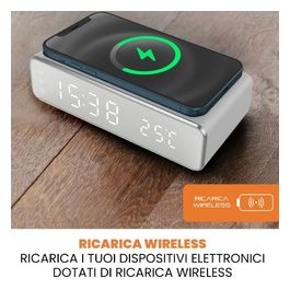 Techmade Sveglia con Ricarica Wireless per Smartphone 15W Silver