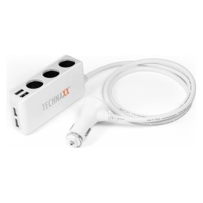 Technaxx caricatore per auto TE11 con 4 porte USB e 3 entrate accendisigari per ricaricare qualsiasi dispositivo elettronico alimentato tramite USB o tramite prese accendisigari