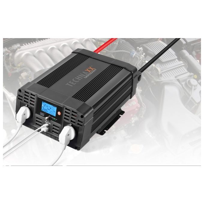 Technaxx Invertitore di alimentazione per auto con 2 porte USB - automatico di sicurezza da 12 V CC a 230 V CA Protezione da surriscaldamento e sovratensione - Potenza 2000W / 4000W (picco) - TE20