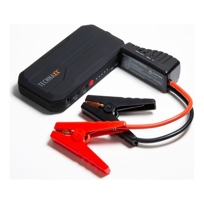 Technaxx Jump Starter 12000mAh TX-120 - Avviatore batteria auto con morsetti luce LED integrata con due porte USB di ultima generazione e con funzione Powerbank