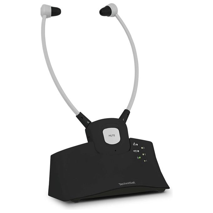 TechniSat 0001-9130 STEREOMAN ISI 3 Cuffie in-ear wireless 2,4 GHz con stazione di ricarica ingresso audio ottico e analogico controllo volume e microfono integrato colore Nero