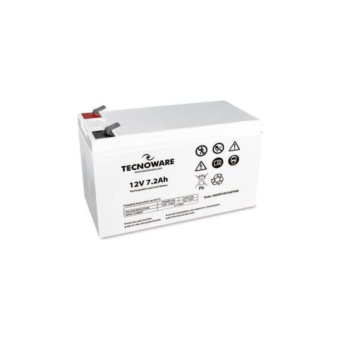 Tecnoware EACPE12V7A2TWB Power Battery Batteria al Piombo VRLA AGM 12V 7.2Ah Faston 6.3mm per UPS Allarmi colore Bianco
