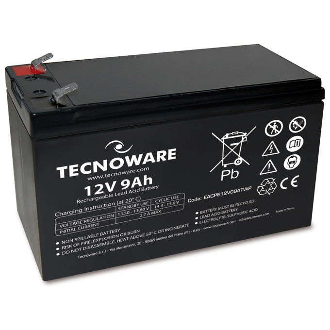 Tecnoware, Batteria 12V 9Ah Faston 6.3mm, Long Life