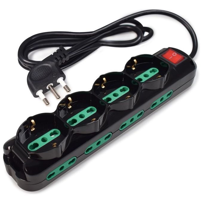 Image of Tecnoware Power Systems Multipresa Power Cleaner 12 4 Uscite Schuko-Italia 8 Uscite Italia 10-16A Interruttore Luminoso 1.5mt Nero