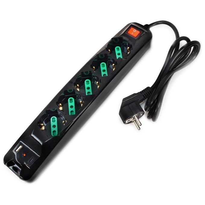 Image of Tecnoware Power Systems Multipresa Power Cleaner 5 5 Uscite Italia-Schuko 1 USB-A 1 USB-C Power Delivery e Quick Charger 3.0 Nero