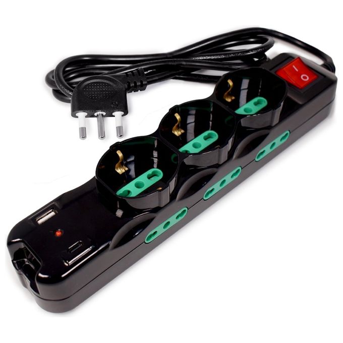 Tecnoware Power Systems Multipresa Power Cleaner 9 3 Prese Schuko-Italia 10-16A 6 Prese Italia 10-16A USB-A e USB-C Quick Charger 3.0 Interruttore Lum