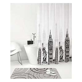 Tenda Doccia Poliestere G-Art Bianco/Nero Tessuto 200x180x0,1 Cm