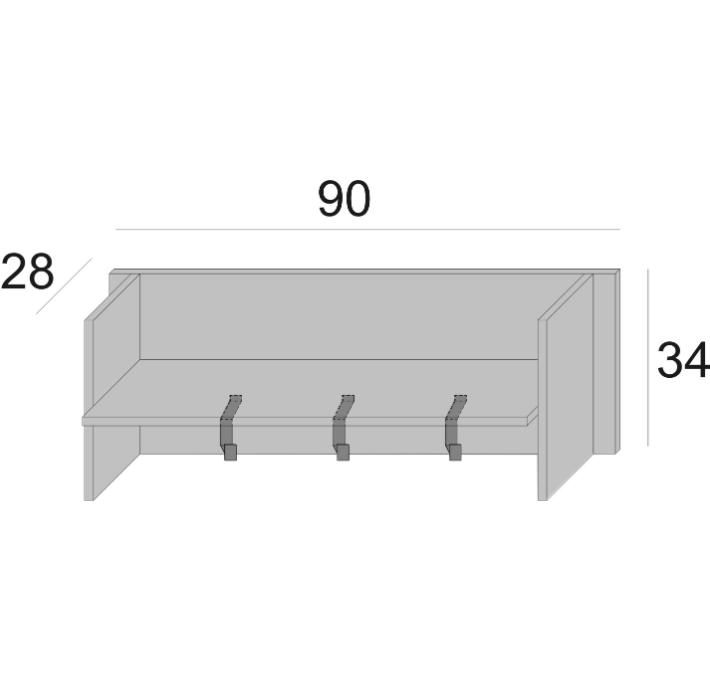 Pannello Appendiabiti Con Ampio Ripiano E 3 Ganci bianco rovere