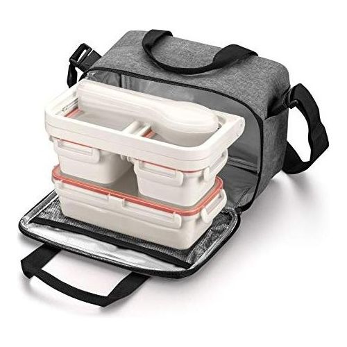 892260 Lunch Box Freshbox con Borsa Termica Isolante Tre Contenitori Ermetici Posate Vassoio Portata Capacità 3,0 L Colore Antracite
