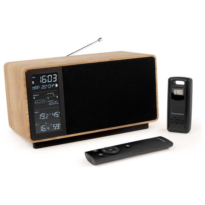 Thomson altoparlante Bluetooth con stazione meteo 3499550390377 50 W radio FM sensore esterno wireless orologio DCF nero WS202TBK