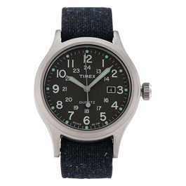 Orologio al quarzo ALLIED quadrante in ottone 40 MM case colore acciaio - quadrante verde scuro cinturino in tessuto Blu 20 MM con luce notturna INDIGLO resistente all'acqua fino a 50 M di profondita