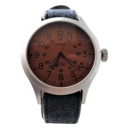 Timex Orologio al quarzo SCOUT quadrante in ottone 40 MM case colore acciaio - quadrante perla - lente arancione cinturino in tessuto Nero 20 MM con luce notturna INDIGLO resistente all'acqua fino a 50 M di profondita