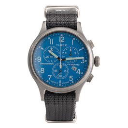 Timex Orologio al quarzo ALLIED CHRONO quadrante in ottone 42 MM case colore anticato argento - quadrante blu cinturino in ntlon Slate 20 MM con luce notturna INDIGLO resistente all'acqua fino a 100 M di profondita