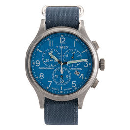 Timex Orologio al quarzo ALLIED CHRONO quadrante in ottone 42 MM case colore anticato argento - quadrante blu cinturino in tessuto Blu 20 MM con luce notturna INDIGLO resistente all'acqua fino a 100 M di profondita