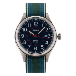 Orologio al quarzo WATERBURY UNITED 38MM in acciaio blu con cinturino reversibile Verde-Bianco-Blu e Rosso-Bianco