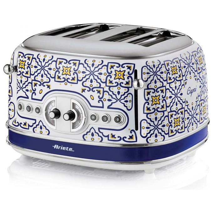 Ariete 00C01560CAR0 Capri Tostapane 4 Fette 6 Livelli di Doratura Espulsione Automatica Funzione Defrost Vassoio Raccogli Briciole Colore Bianco Azzurro