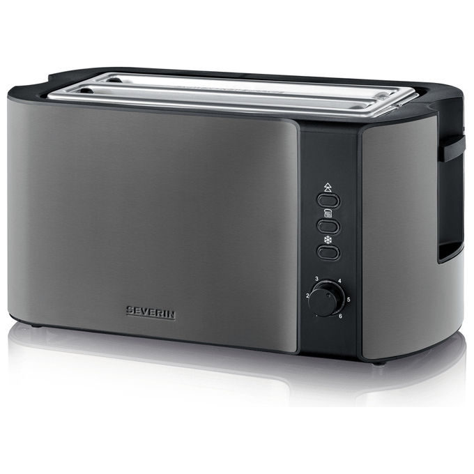 Severin AT9341 Tostapane 2 Fessure Lunghe Acciaio Inox Funzioni Defrost Reheat Sbrinamento Automatico Riscaldamento Ripetuto Pannello Centraggio Automatico Pareti Fresche Spegnimento Automatico colore Nero