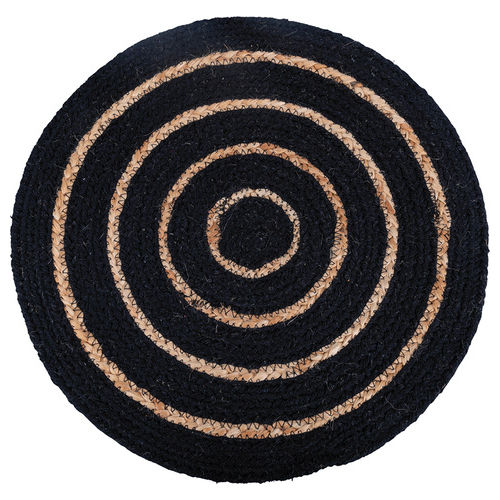 Tovaglietta tonda nera in cotone, dettagli a spirale in juta  38 cm, Natural