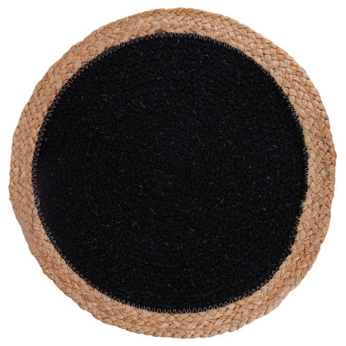 Tovaglietta tonda nera in cotone, brodo in juta  38 cm, Natural