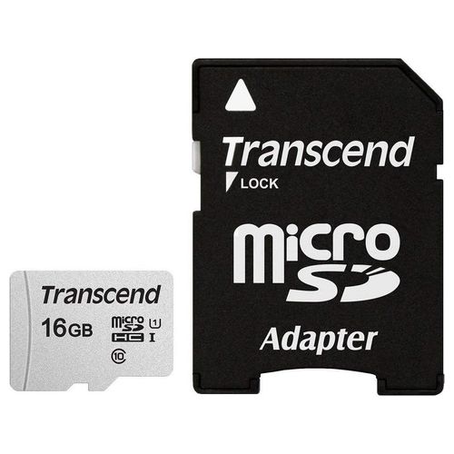 Transcend 300S-A MicroSd Scheda di Memoria da 16Gb Uhs-i U1 con Adattatore