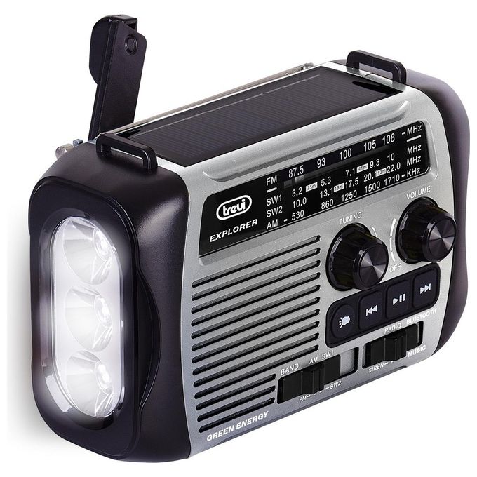 Trevi RA 7F30 BT Radio Portatile Dinamo e Solare Usb Micro Sd Wireless e Powerbank Grigio