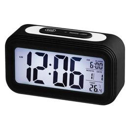 Trevi SLD 3068 S Orologio Termometro Digitale con Sveglia Grande Display LCD Calendario Sensore per Illuminazione Automatica Funzione Snooze Nero