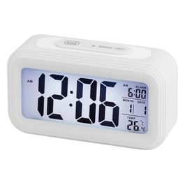 Trevi SLD 3068 S Orologio Termometro Digitale con Sveglia Grande Display LCD Calendario Sensore per Illuminazione Automatica Funzione Snooze Bianco