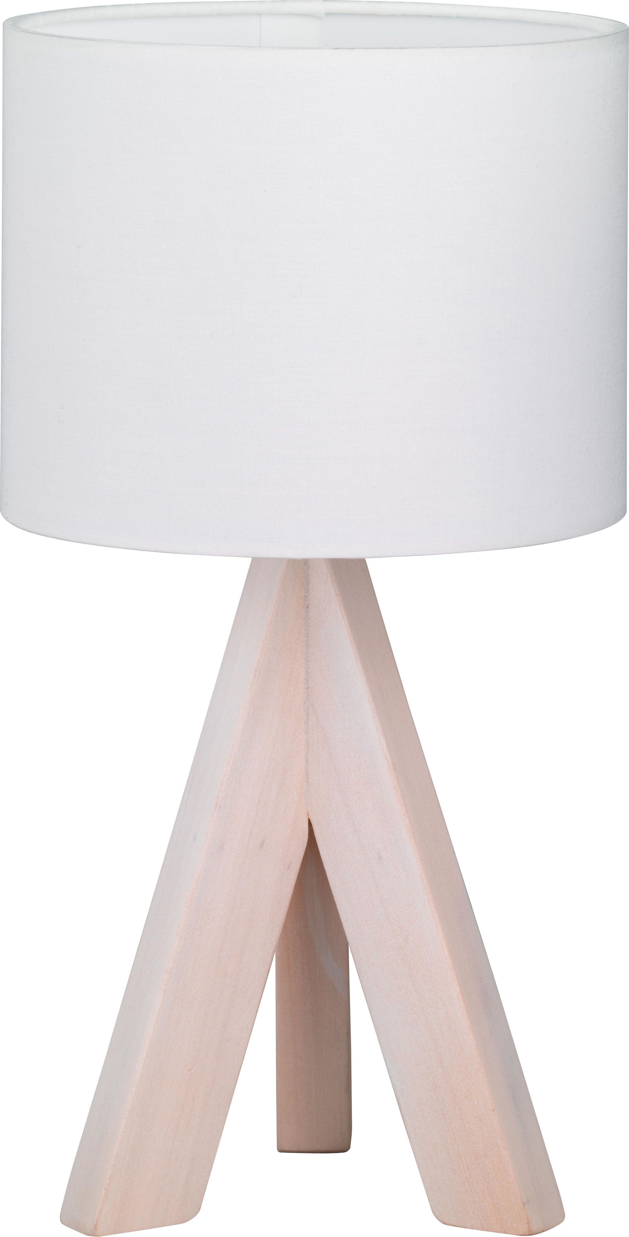 Trio Lighting Ging Lampada Da Tavolo Base 3 Piede Legno Naturale Con Paral. Bianco H.31Xd.17 Cm