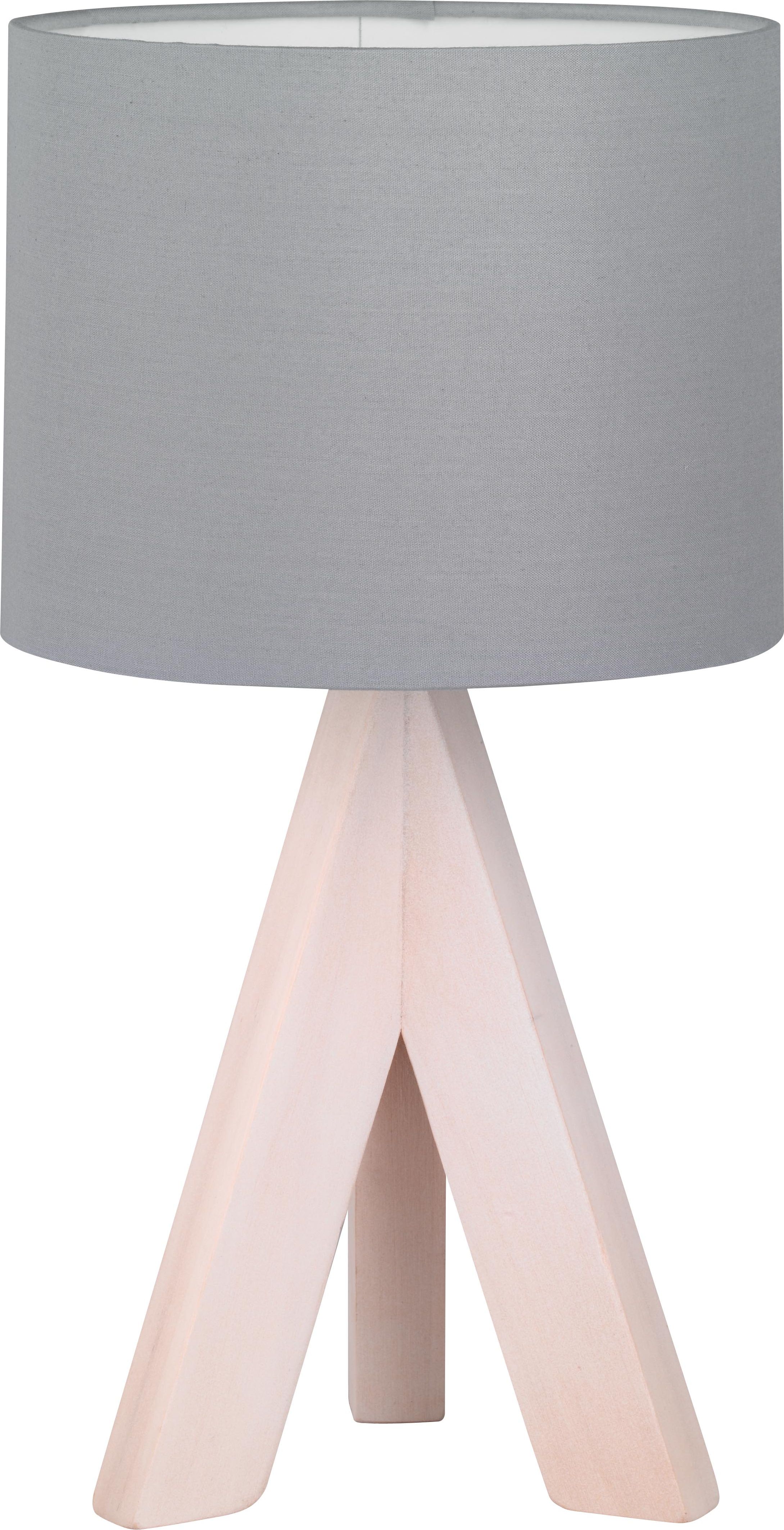 Trio Lighting Ging Lampada Da Tavolo Base 3 Piede Legno Naturale Con Paral. Grigio H.31Xd.17 Cm