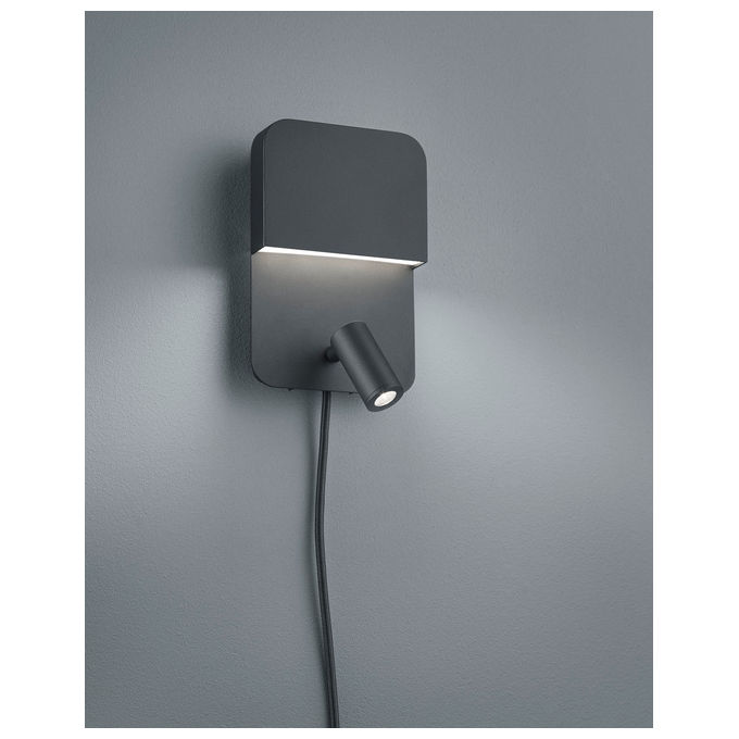 Trio Lighting Luigi Applique Led Rettangolare Doppia Emissione Con Faretto Orientabile Nero Opaco Con Interruttore E Doppia Accensione H. 20Cm, L.13,5Cm