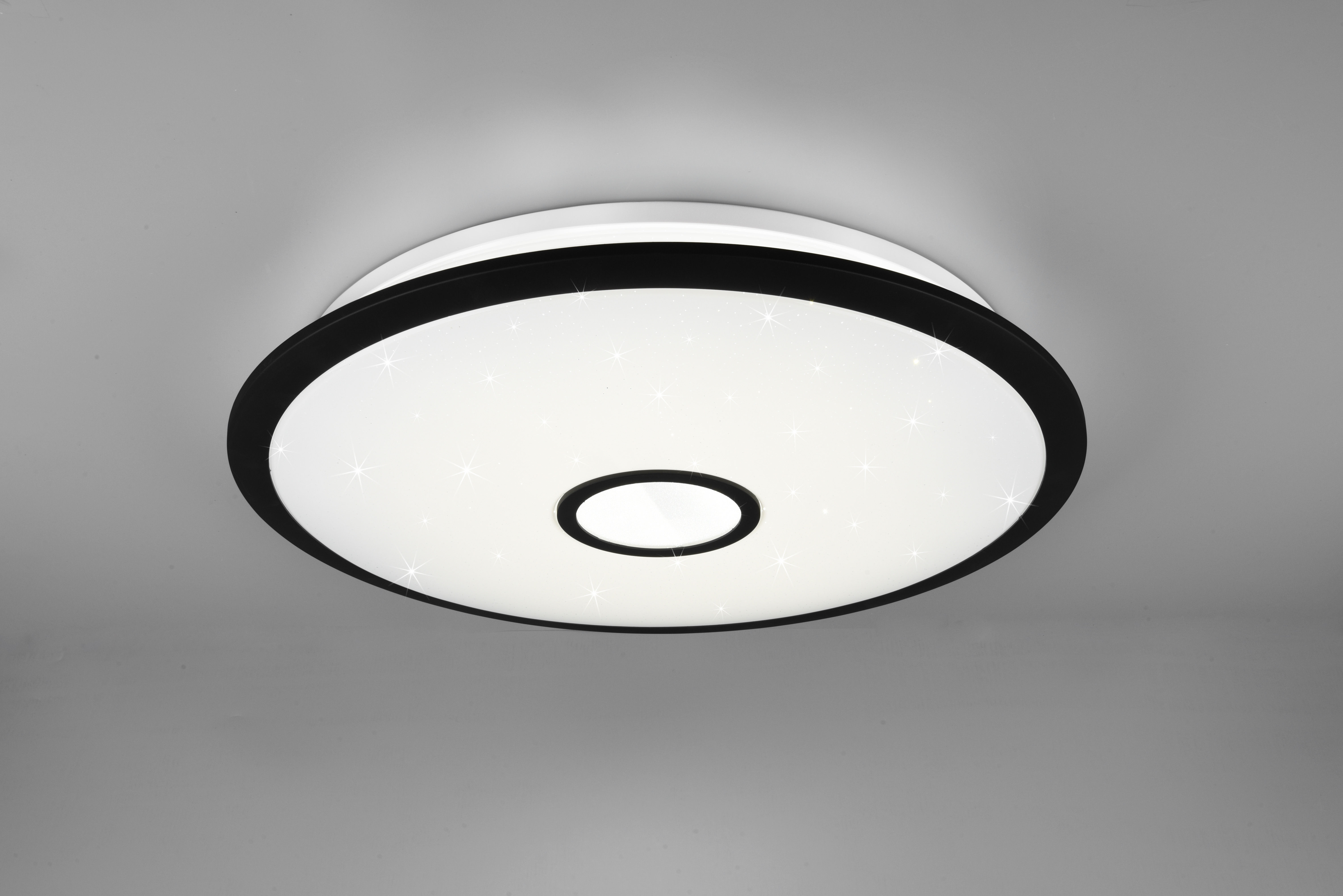Trio Lighting Okinawa Plafoniera Led Diffusore Bianco Effetto Cielo Stellato Con Bordo Nero Opaco E Telecomando Multifunzione D.65