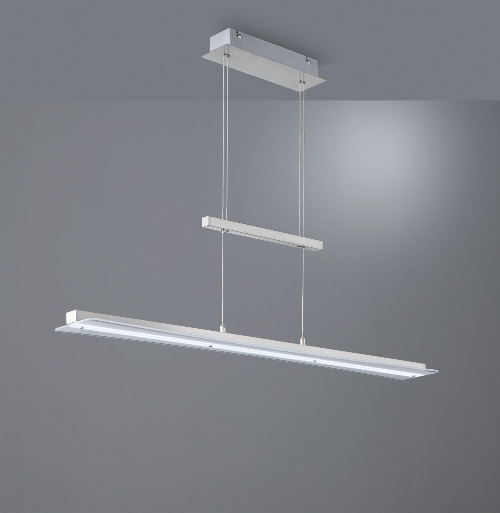 Trio Lighting Smash Sospensione Led Acciaio Satinato E Vetro Bianco Regolabile In Altezza Con Touch Dimmer 4 Intensita' E Regolazione Luce Calda E Fredda L. 100Cm