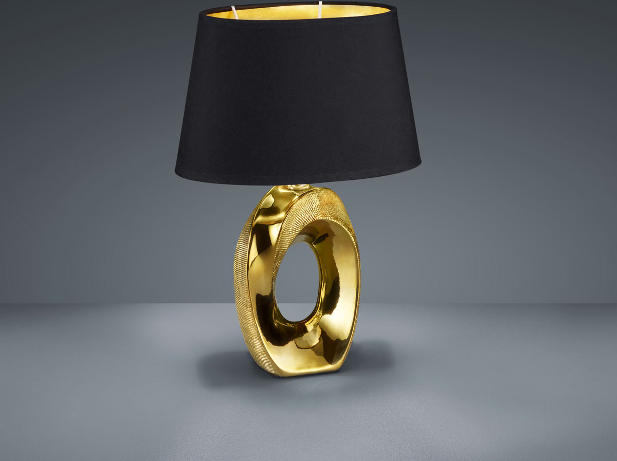 Trio Lighting Taba Lampada Da Tavolo Base Ceramica Oro Con Paralume Nero E Oro H.33Cm