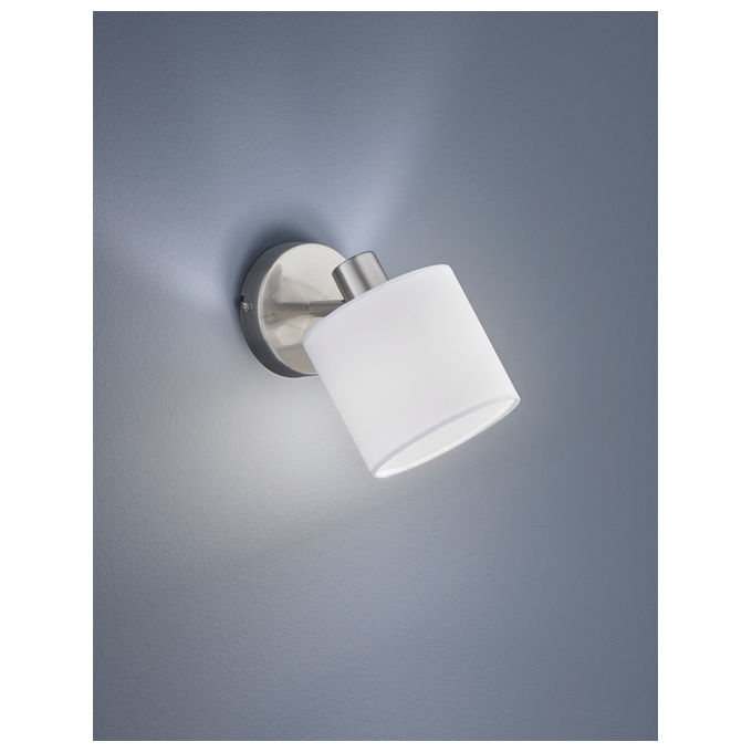 Trio Lighting Tommy Spot Singolo Con Diffusore Paralume Bianco Base Metallo Acciaio Satinato H.19Cm