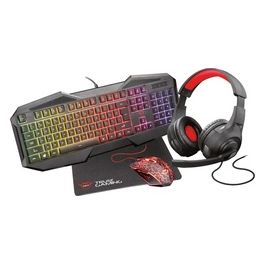 Trust Gaming GXT 1180RW USB Kit Cuffie Tappetino Antiscivolo e Tastiera Illuminata con 12 Tasti Multimediali e Mouse con 6 Pulsanti Nero