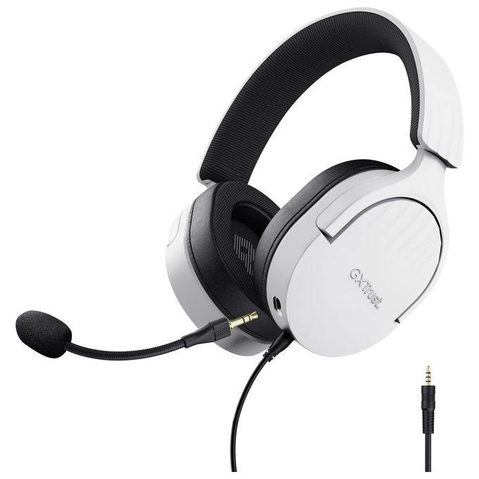 Trust Gaming GXT 489W Fayzo Cuffie Gaming per PC PS5 PS4 Xbox Series X-S Switch Mobile Jack Audio 3.5 mm 35% Plastica Riciclata Over-Ear Cuffie con Microfono Noise Cancelling - Bianco