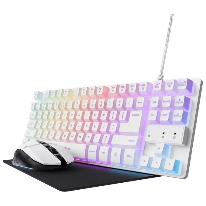 Trust Gaming GXT 794W Kit 3-in-1 Mouse e Tastiera Gaming TKL Layout Italiano QWERTY Bianco