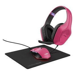 Trust Gxt790p Tridox 3-in-1 Pacchetto Gaming 3-in-1 Cuffie Leggere con Driver da 50 mm Jack Audio 3.5mm Mouse con Filo USB 200-6400 DPI Tappetino Rosa