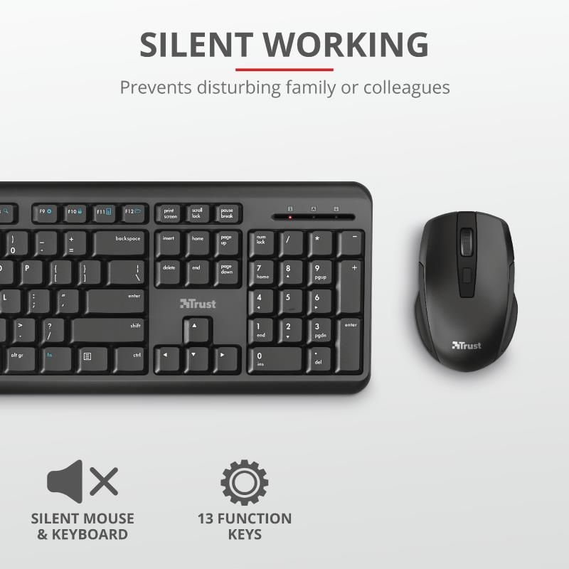 Trust Ody Tastiera Wireless Silenziosa, Layout Italiano QWERTY, Resistente  ai Liquidi, Ricevitore USB, 13 Tasti Funzione, Tastiera PC Senza Fili,  Keyboard per Laptop, Mac, Notebook, Windows - Nero : : Informatica