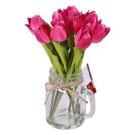 Tulipani artificiali con Vaso in Vetro Effetto Acqua Fucsia