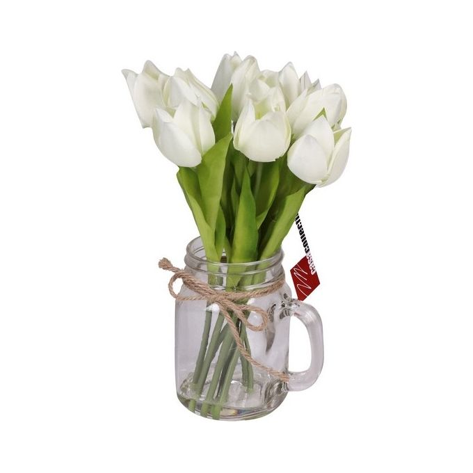 Tulipani artificiali con Vaso in Vetro Effetto Acqua Bianco