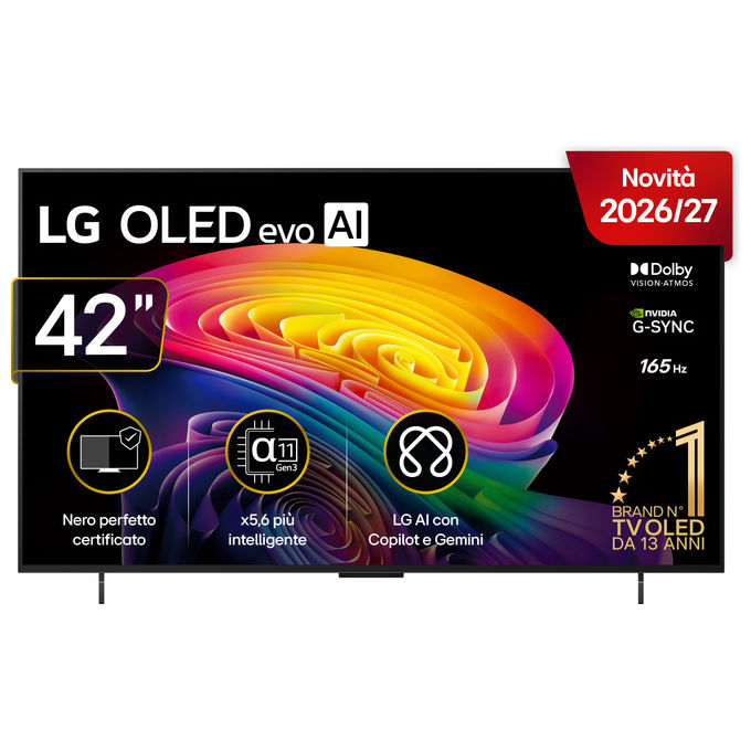 LG OLED42C65LA.API Serie C6 TV OLED 4K Smart con Processore α11 Gen3 VRR 165Hz G-Sync colore Nero