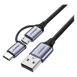 Cavo Usb-A a Micro Usb  Usb Type C 1mt Nero