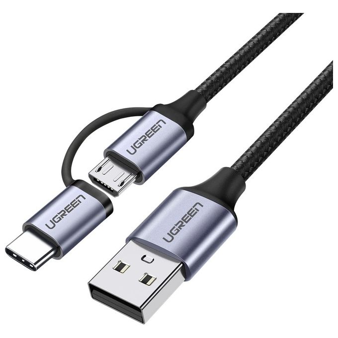 Ugreen Cavo Usb-A a Micro Usb  Usb Type C 1mt Nero