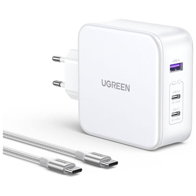 Ugreen Nexode USB-A2*USB-C 140W GaN Fast ChargerUSB-C Cavo Bianco