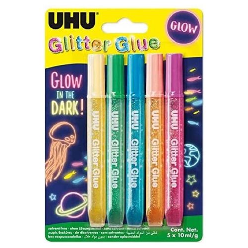 Uhu Confezione 5 Glitter Glue Glow-Dark