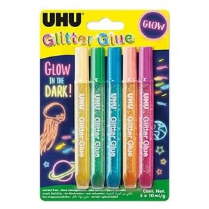 Uhu Confezione 5 Glitter Glue Glow-Dark