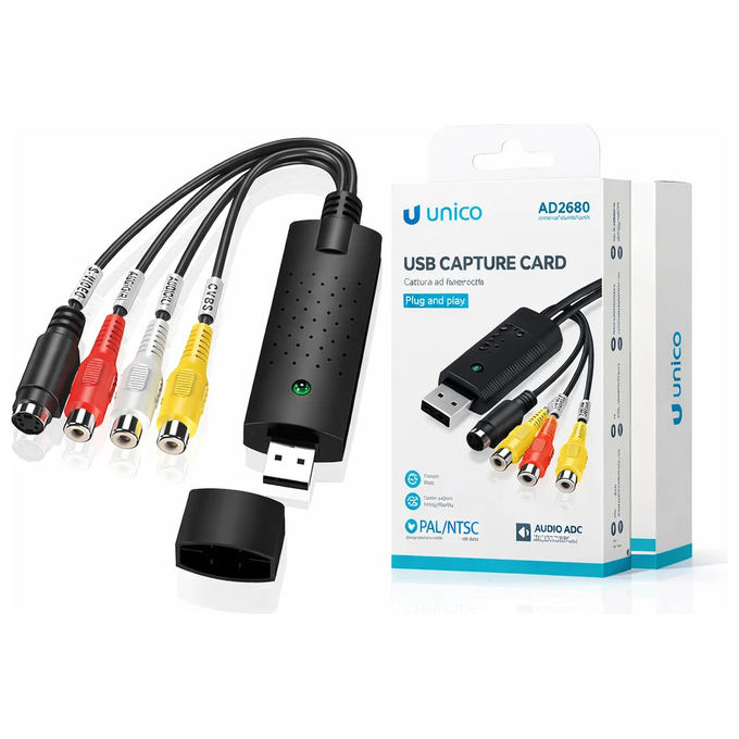 Unico, Scheda di Acquisizione Video USB, Analogica Digitale RCA S-Video