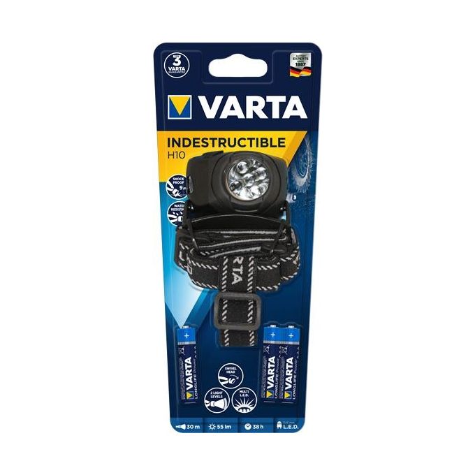 Image of Varta 17730 Torcia LED da Testa Indestructible Head Light H10, 3 pile Ministilo AAA Longlife Power incl, 55 lumen, Ultraleggera con 5 LED, resistente a urti cadute 9mt acqua IPX4 per attivita' Outdoor e Professionali