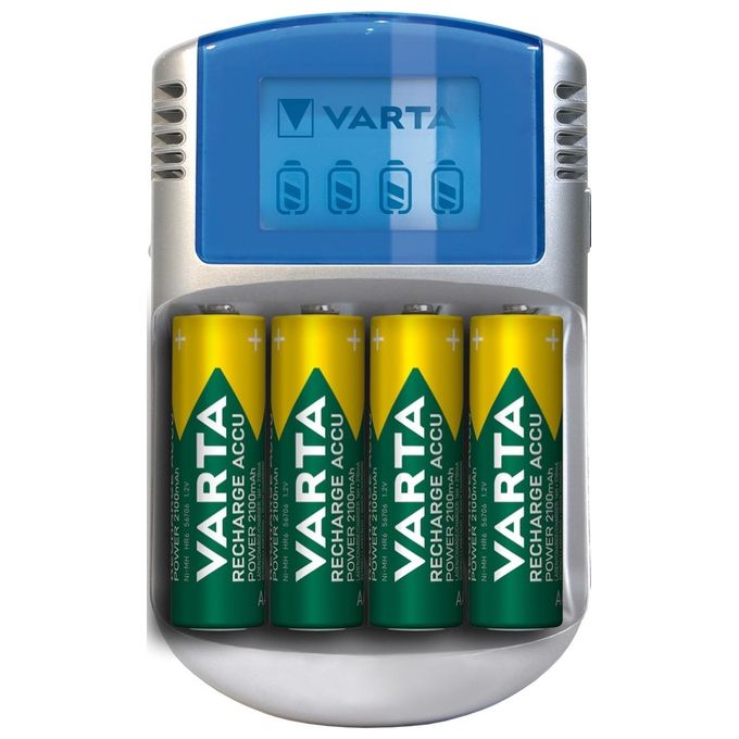 Varta PowerLcd Caricabatterie Lcd per AA/AAA con 4 Batterie AA 2600mAh Adattatore 12V e Cavo Usb Inclusi
